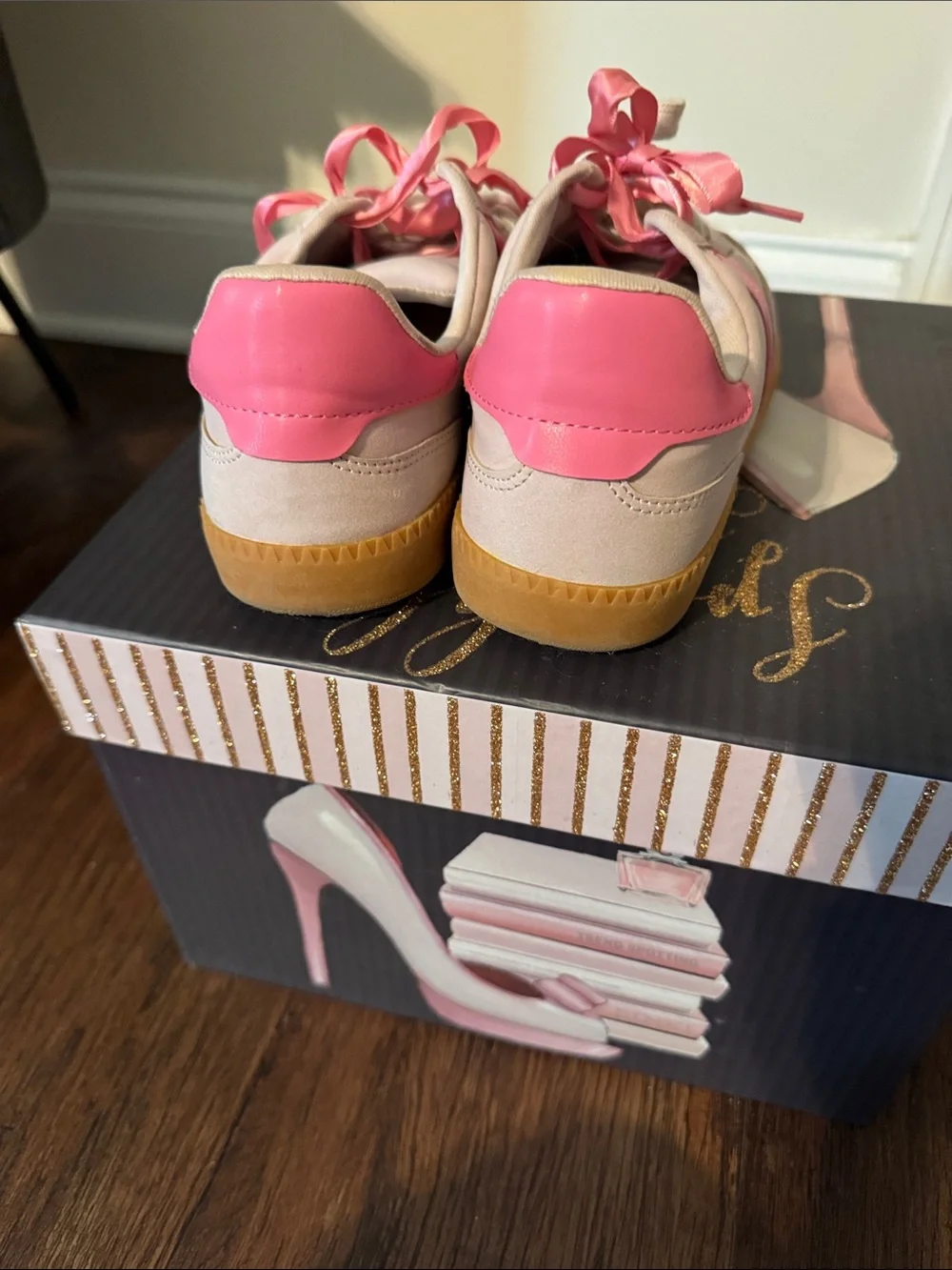wonder nation Pink Suede Sneakers with Pink Satin Ribbon Laces